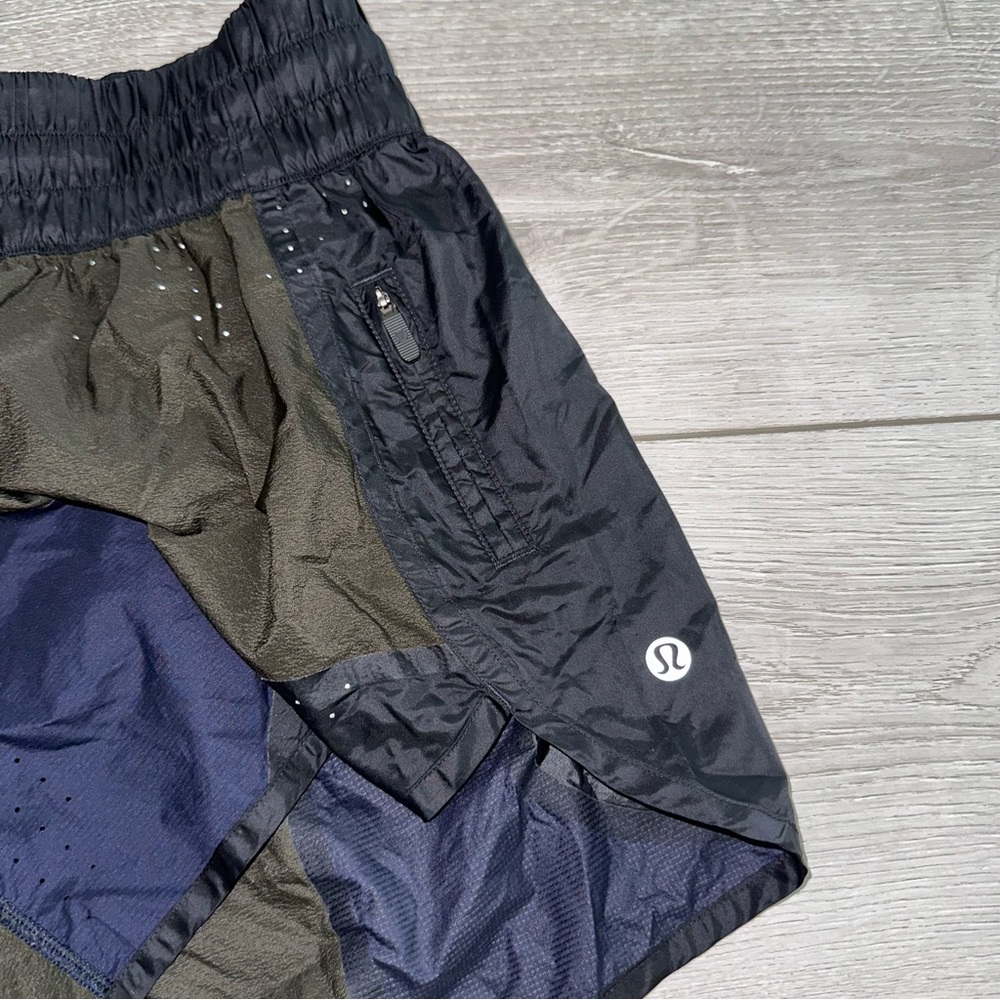 Lululemon Patch Game Black Midnight Navy Blue Dark Olive Green Shorts Women's 8 - Picture 3 of 6